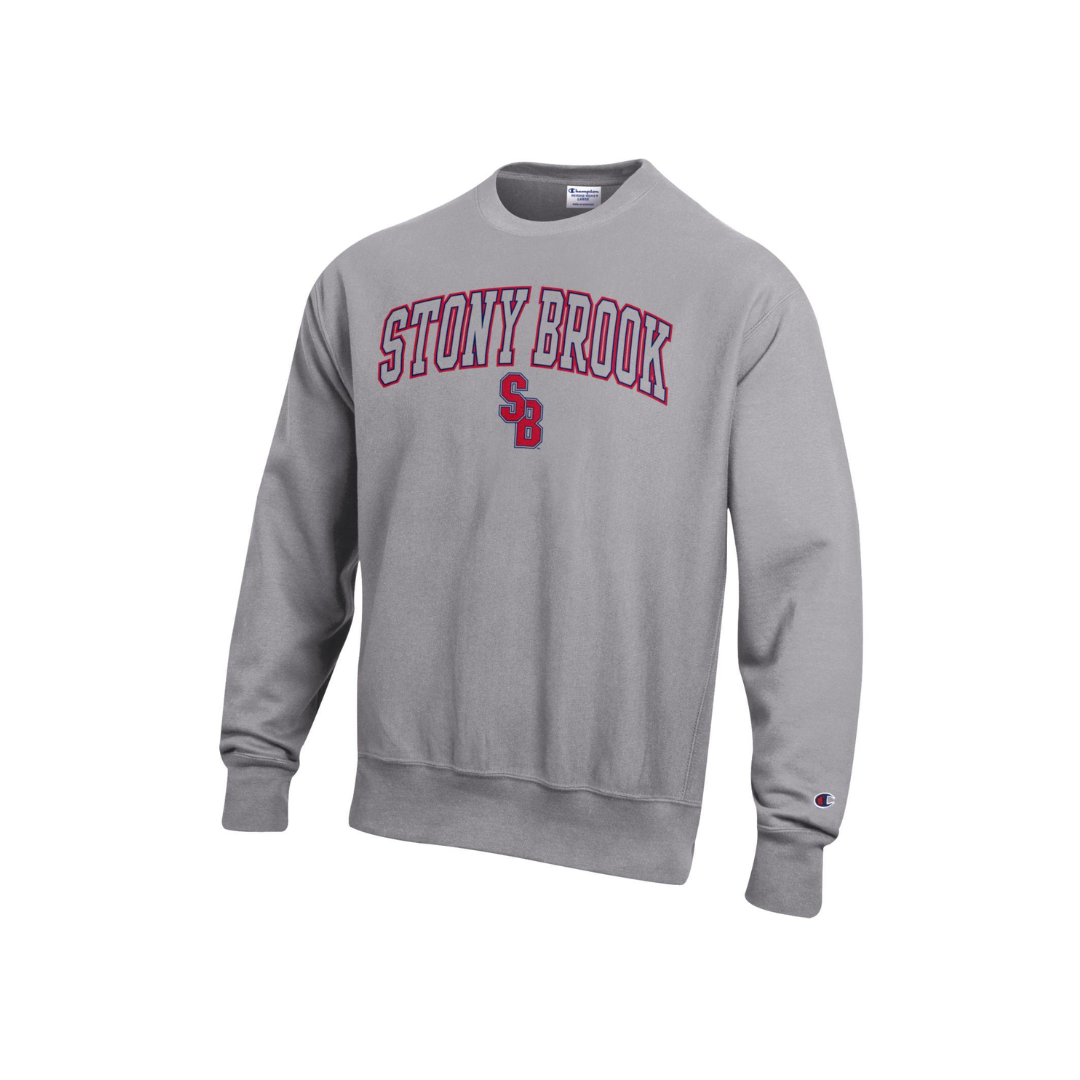 Stony Brook Champion Arched Logo Reverse Weave Crew | Shop Red